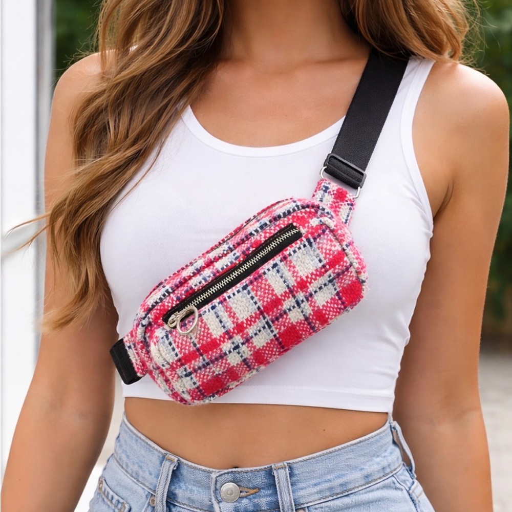 UO Red and white plaid Belt Bag